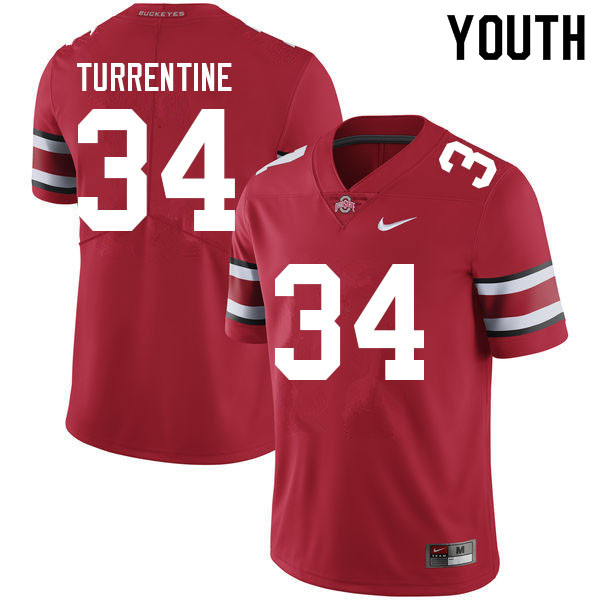 Ohio State Buckeyes Andre Turrentine Youth #34 Red Authentic Stitched College Football Jersey
